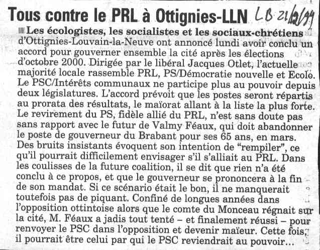Article de la Libre Belgique du 21 dcembre 1999