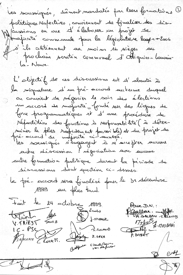 Engagement manuscrit du 24 octobre 1999